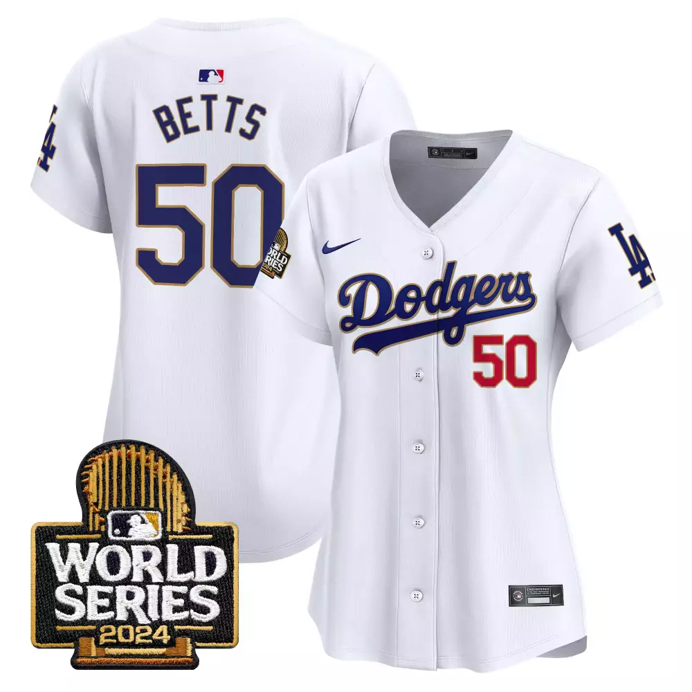 mookie betts white womens los angeles dodgers 2024 jackie robinson patch vapor premier limited jersey all stitched