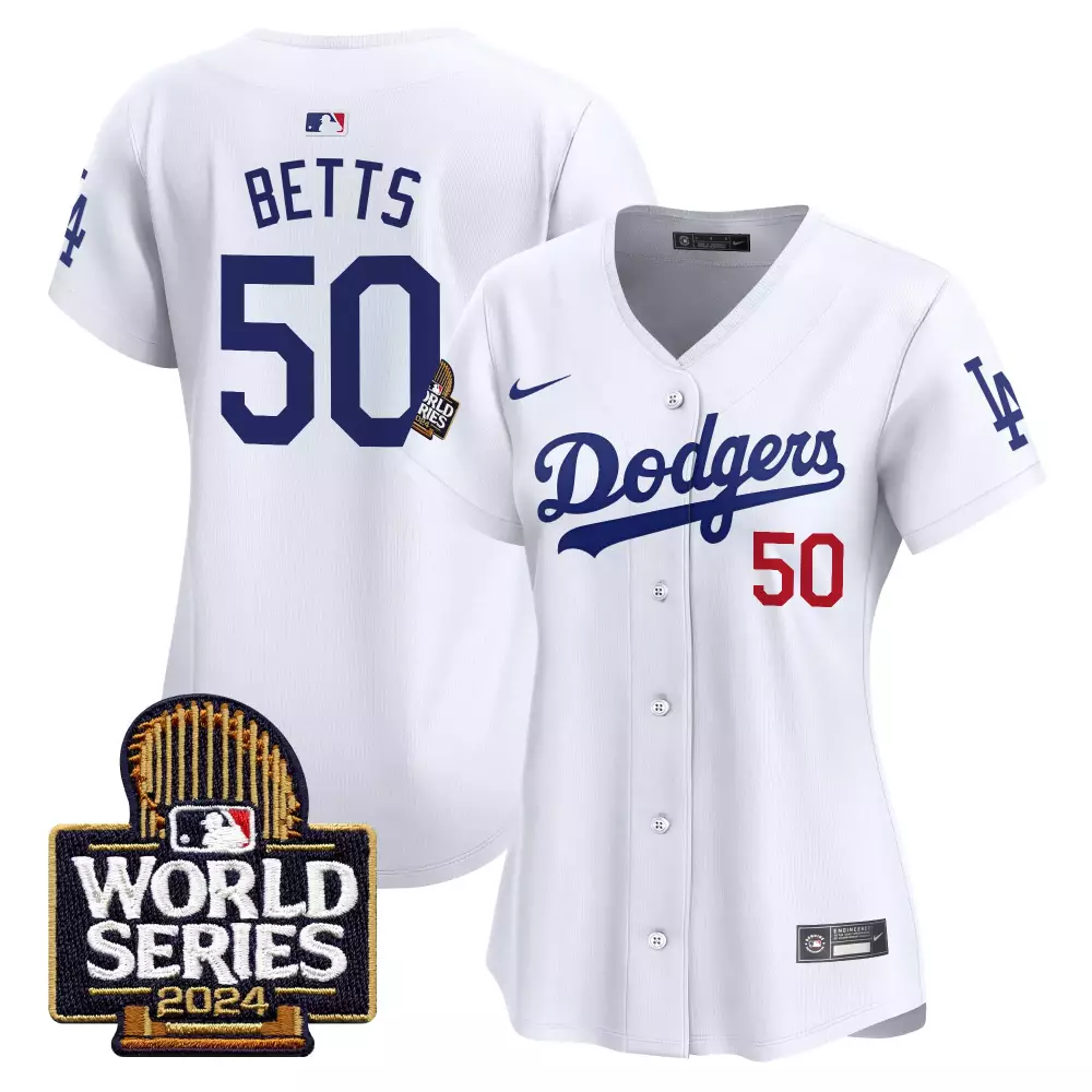 mookie betts white womens los angeles dodgers 2024 jackie robinson patch vapor premier limited jersey all stitched