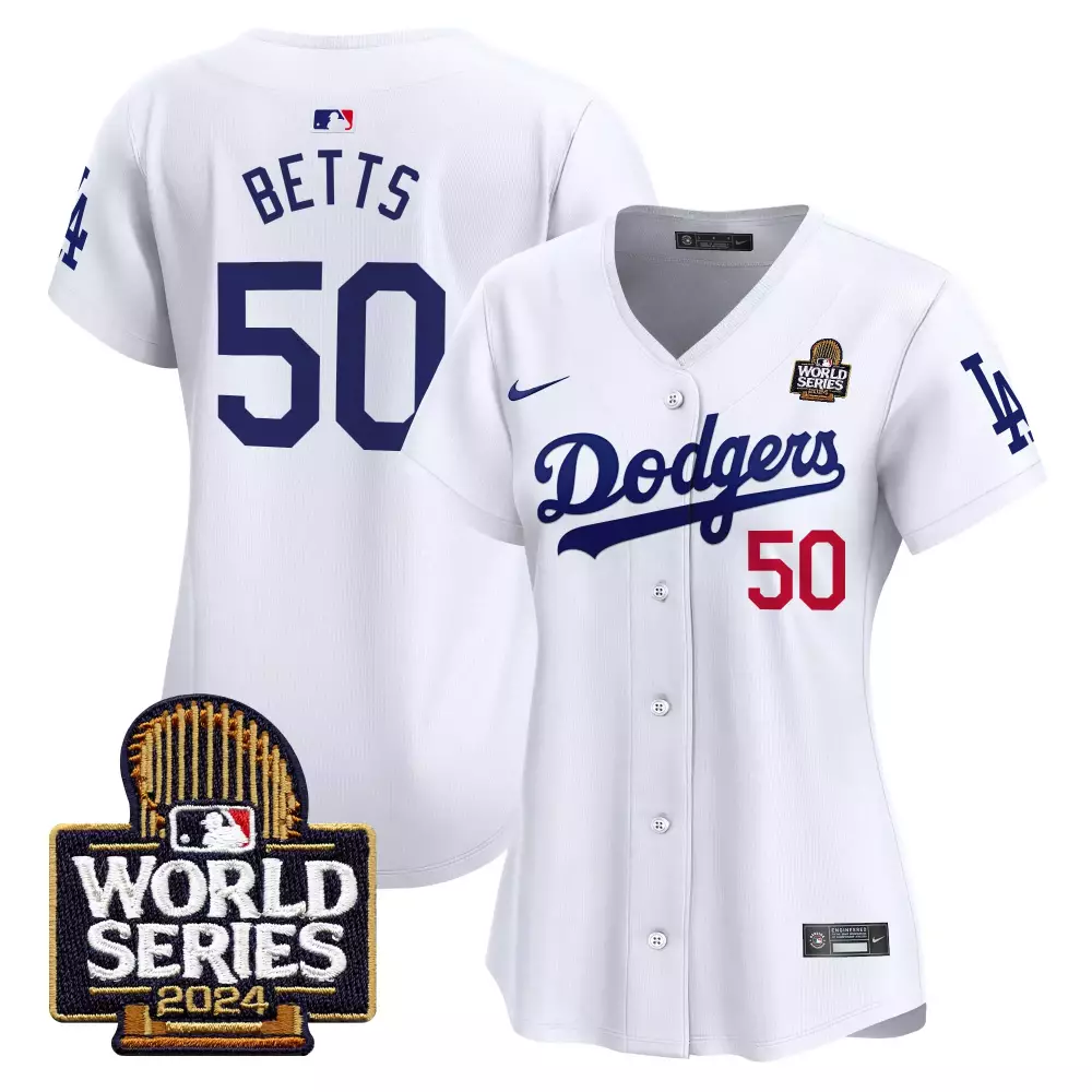 mookie betts white womens los angeles dodgers 2024 world series vapor premier limited jersey v2 all stitched