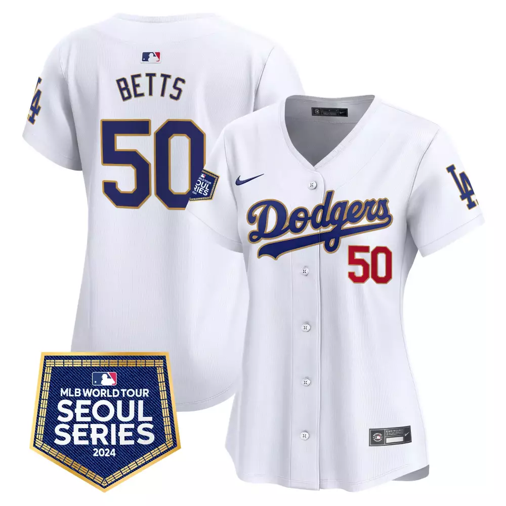 mookie betts white womens los angeles dodgers 2024 world series vapor premier limited jersey v2 all stitched