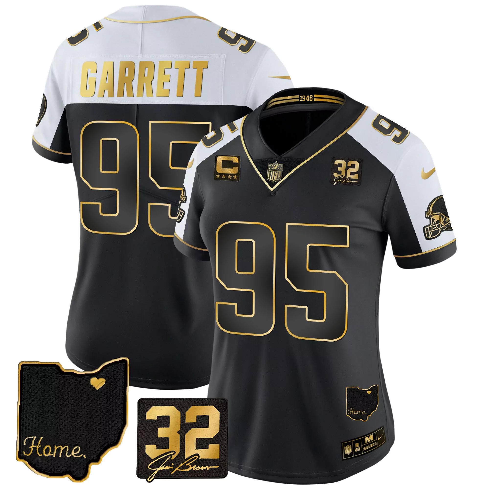myles garrett alternate womens cleveland browns 32 jim brown memorial home patch gold jersey all stitched