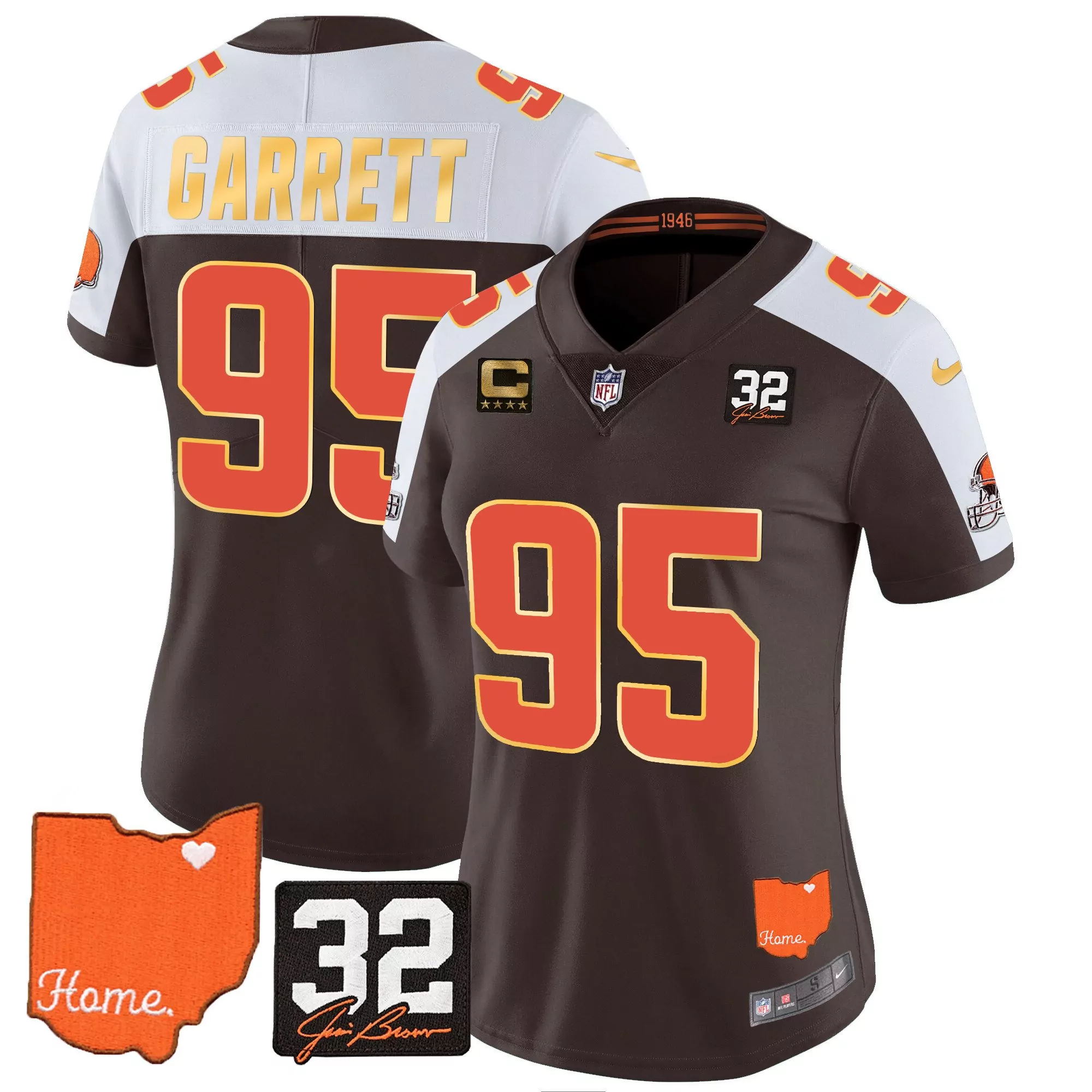 myles garrett alternate womens cleveland browns 32 jim brown memorial home patch gold jersey all stitched