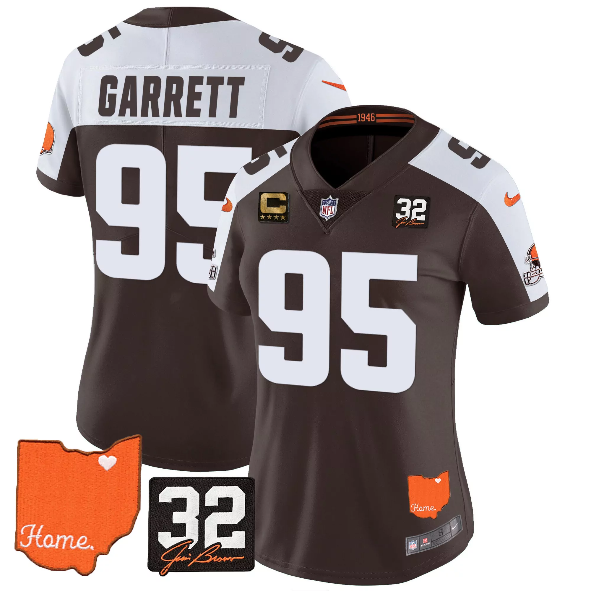 myles garrett alternate womens cleveland browns 32 jim brown memorial home patch gold jersey all stitched