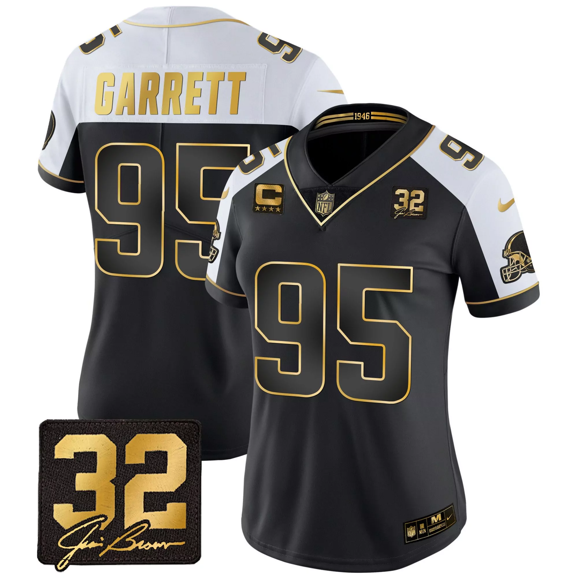 myles garrett alternate womens cleveland browns 32 jim brown memorial home patch gold jersey all stitched