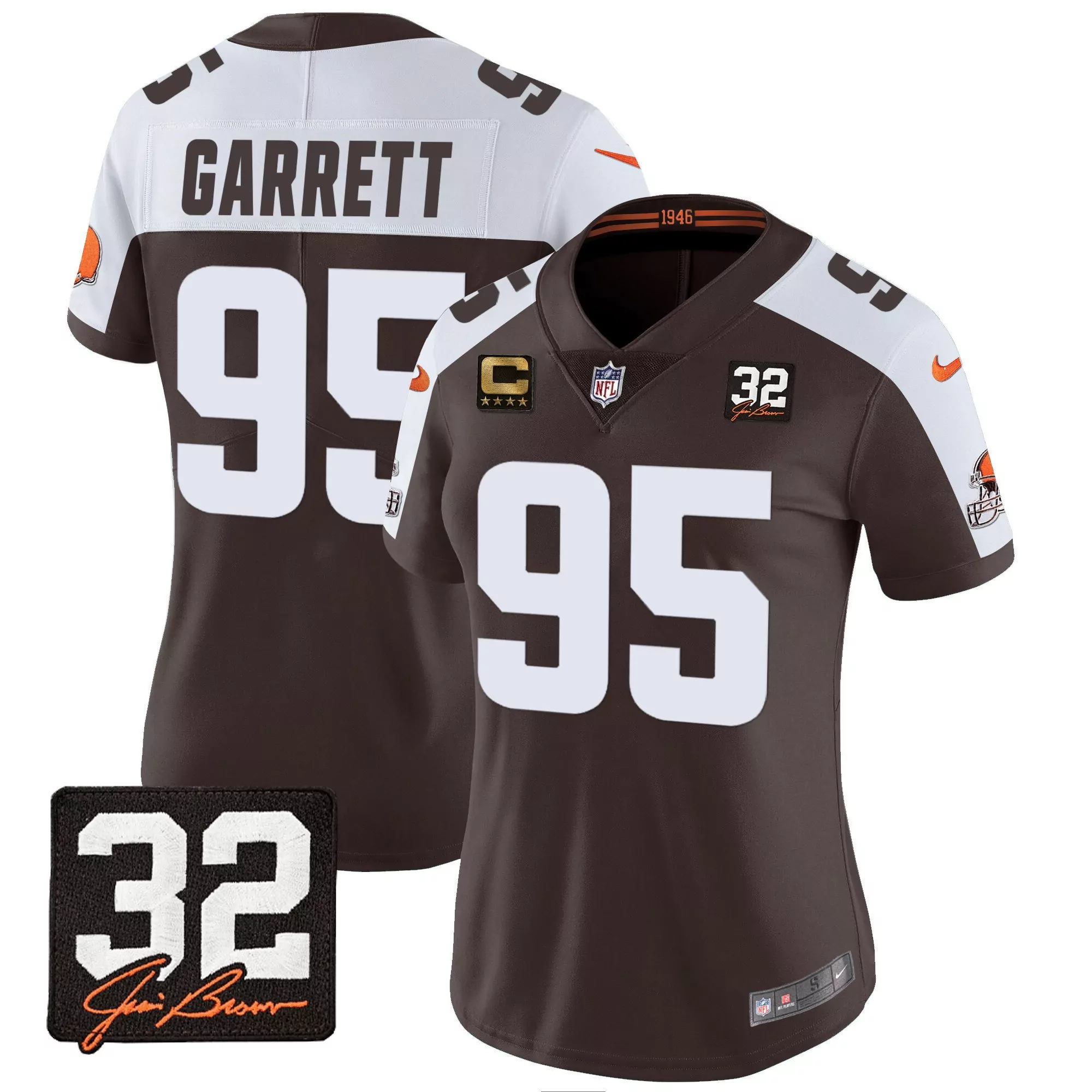 myles garrett alternate womens cleveland browns 32 jim brown memorial patch gold trim jersey all stitched