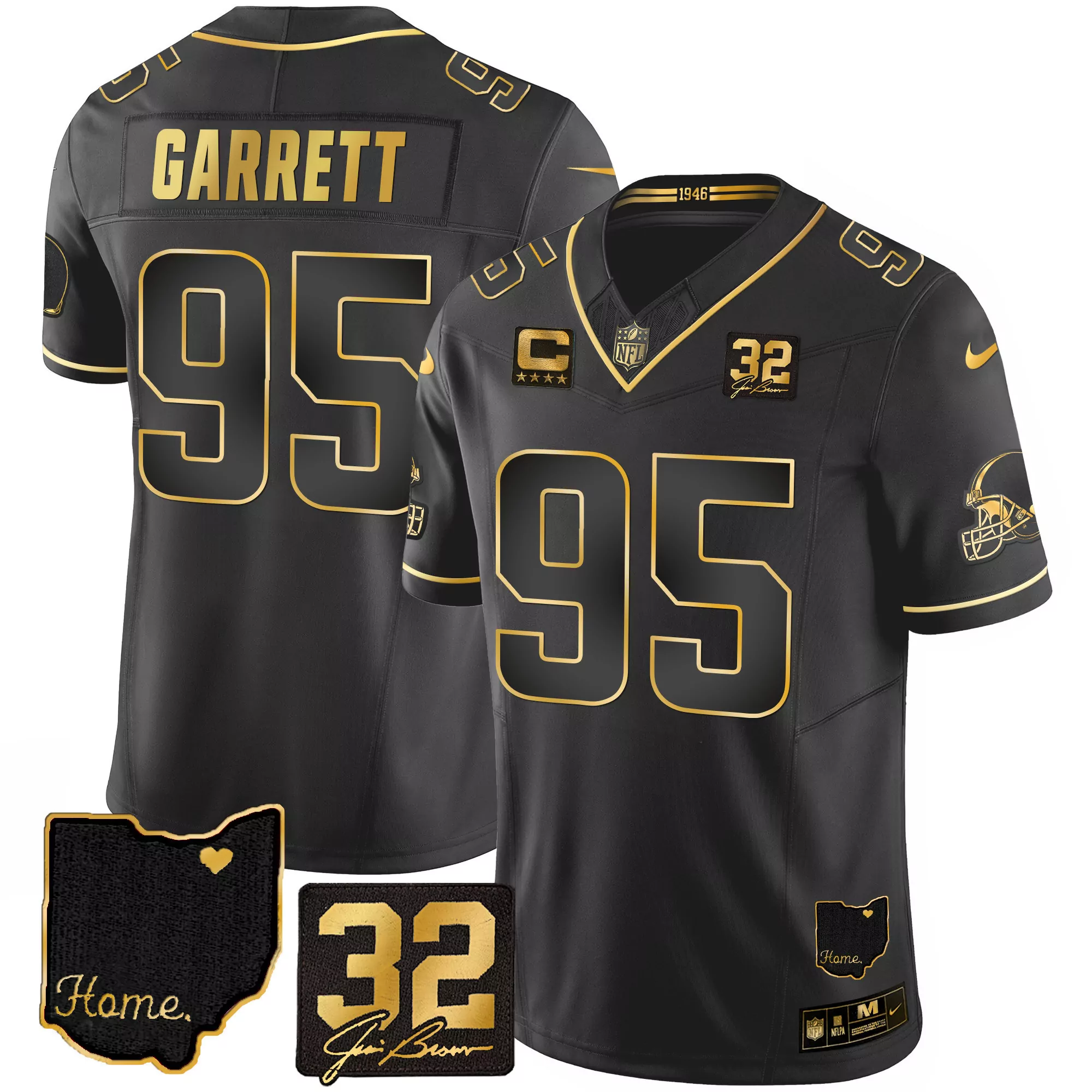 myles garrett alternate womens cleveland browns 32 jim brown memorial patch gold trim jersey all stitched