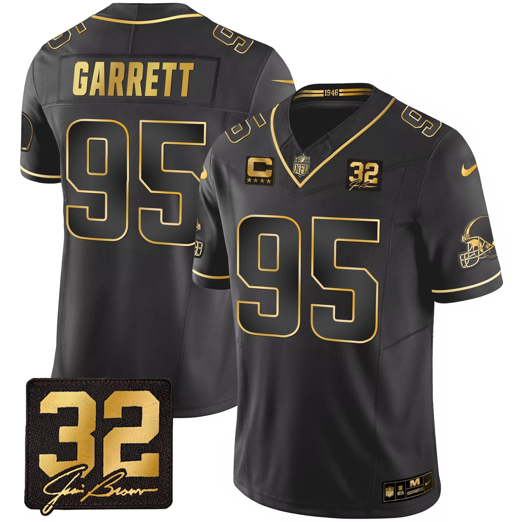 myles garrett alternate womens cleveland browns 32 jim brown memorial patch gold trim jersey all stitched