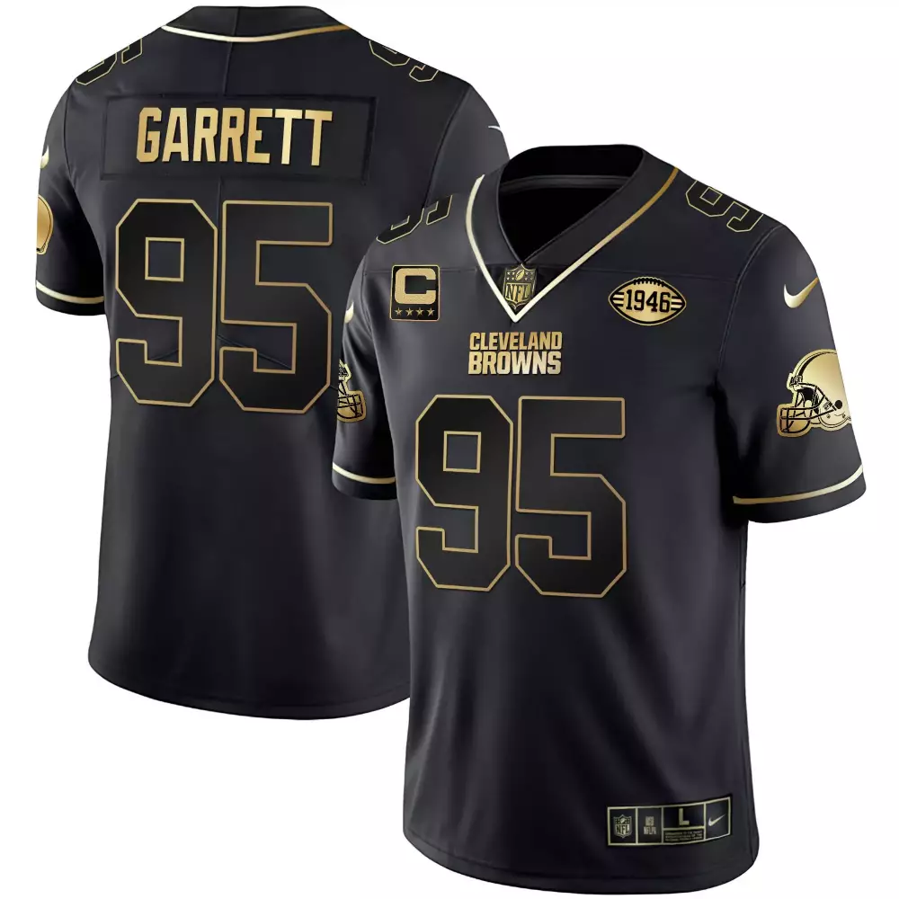 myles garrett black gold womens cleveland browns 32 jim brown memorial home patch gold jersey all stitched