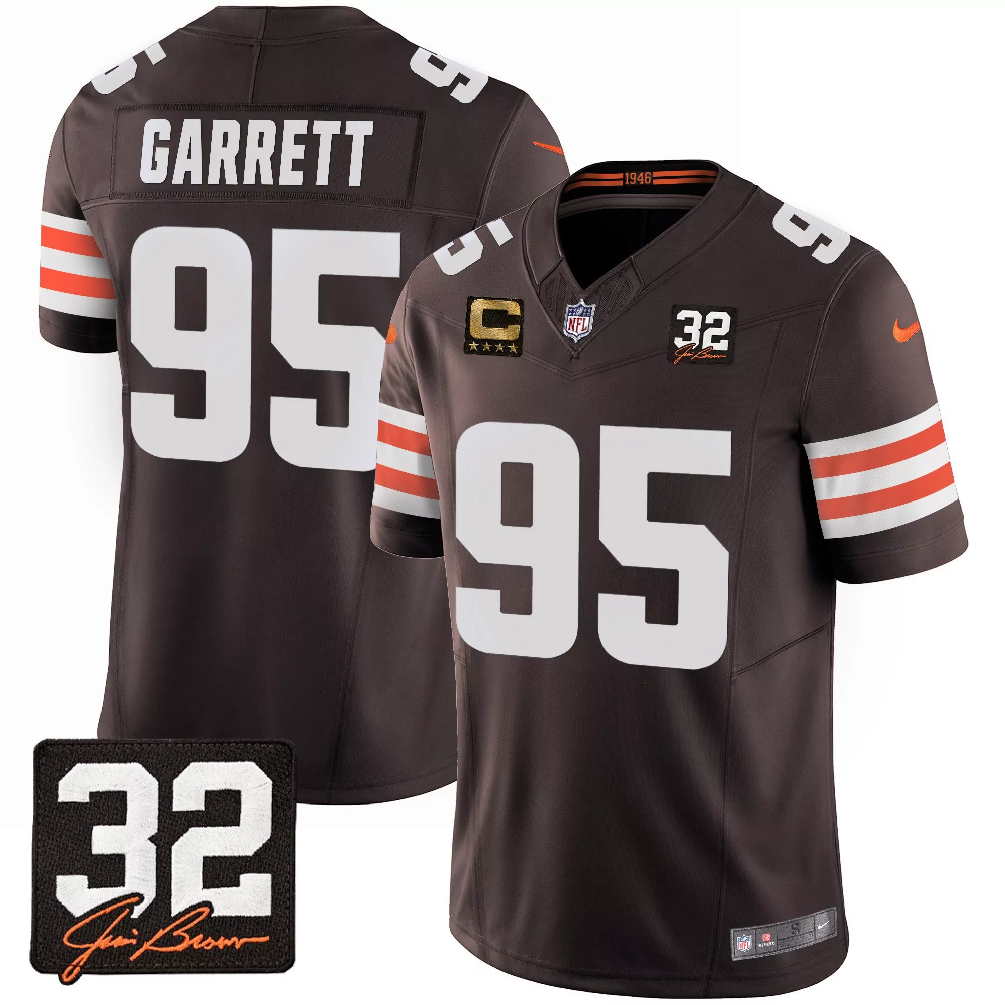 myles garrett brown mens cleveland browns 32 jim brown memorial patch jersey all stitched