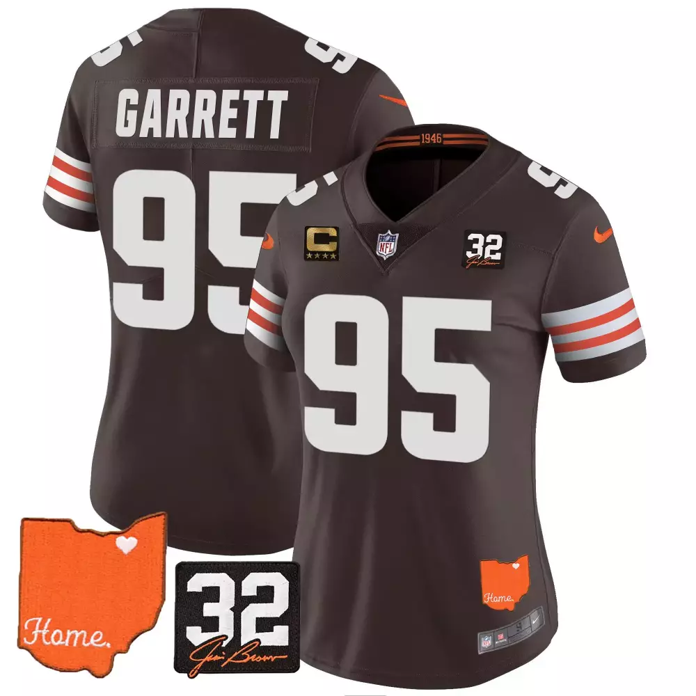 myles garrett brown womens cleveland browns 32 jim brown memorial home patch jersey all stitched