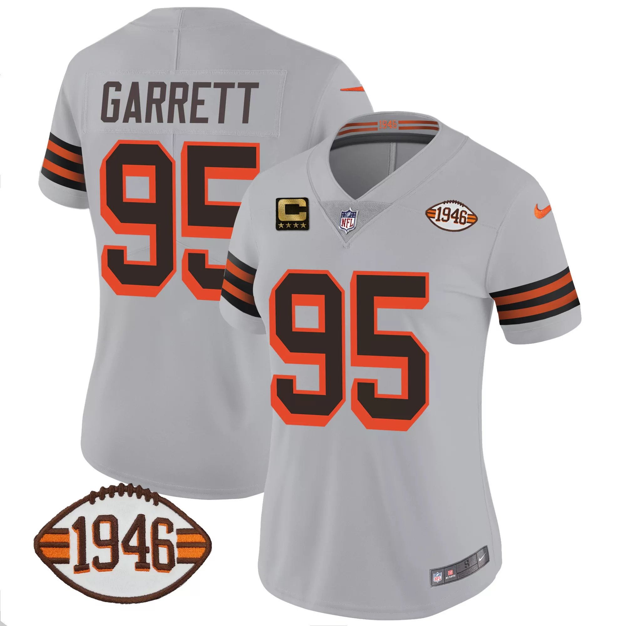 myles garrett gray womens cleveland browns 1946 75th anniversary patch jersey all stitched
