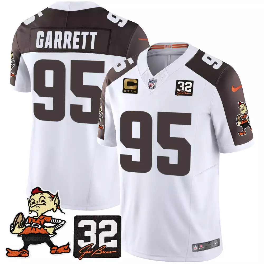 myles garrett inverted mens cleveland browns 32 jim brown memorial patch jersey all stitched
