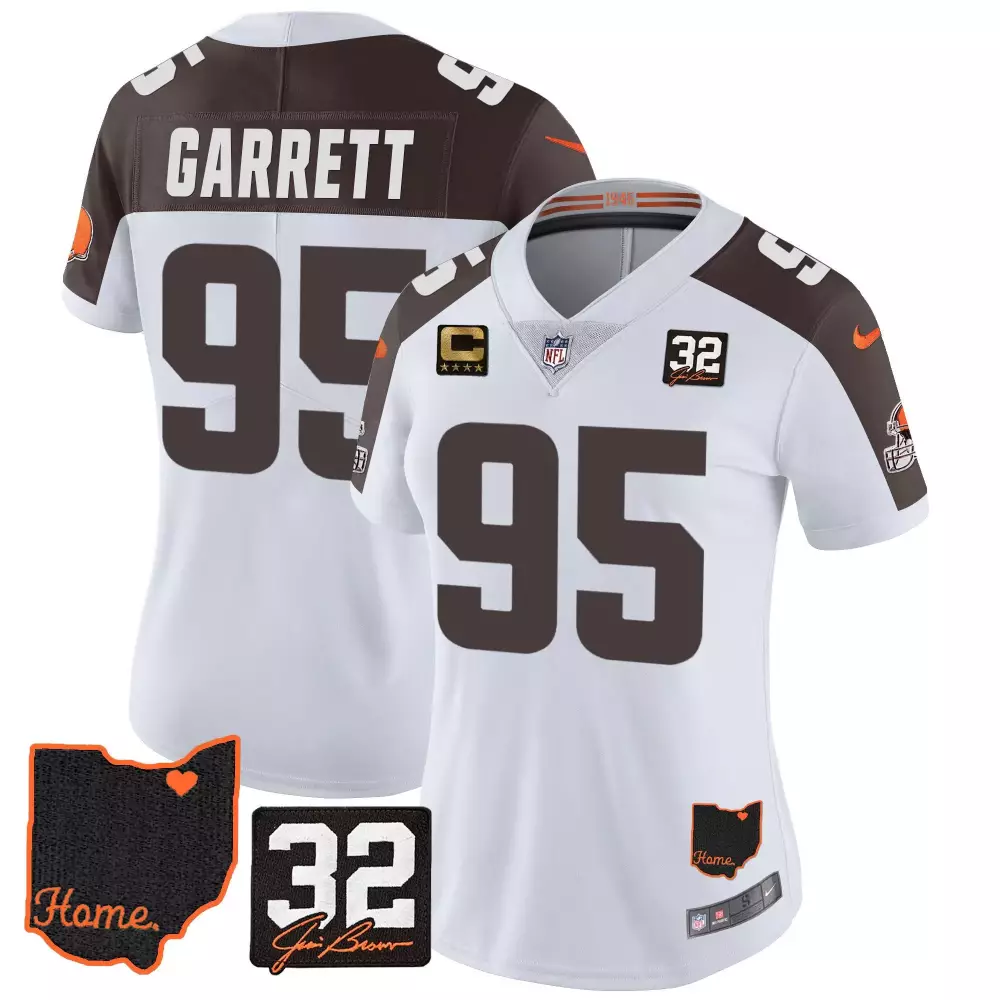 myles garrett inverted mens cleveland browns 32 jim brown memorial patch jersey all stitched