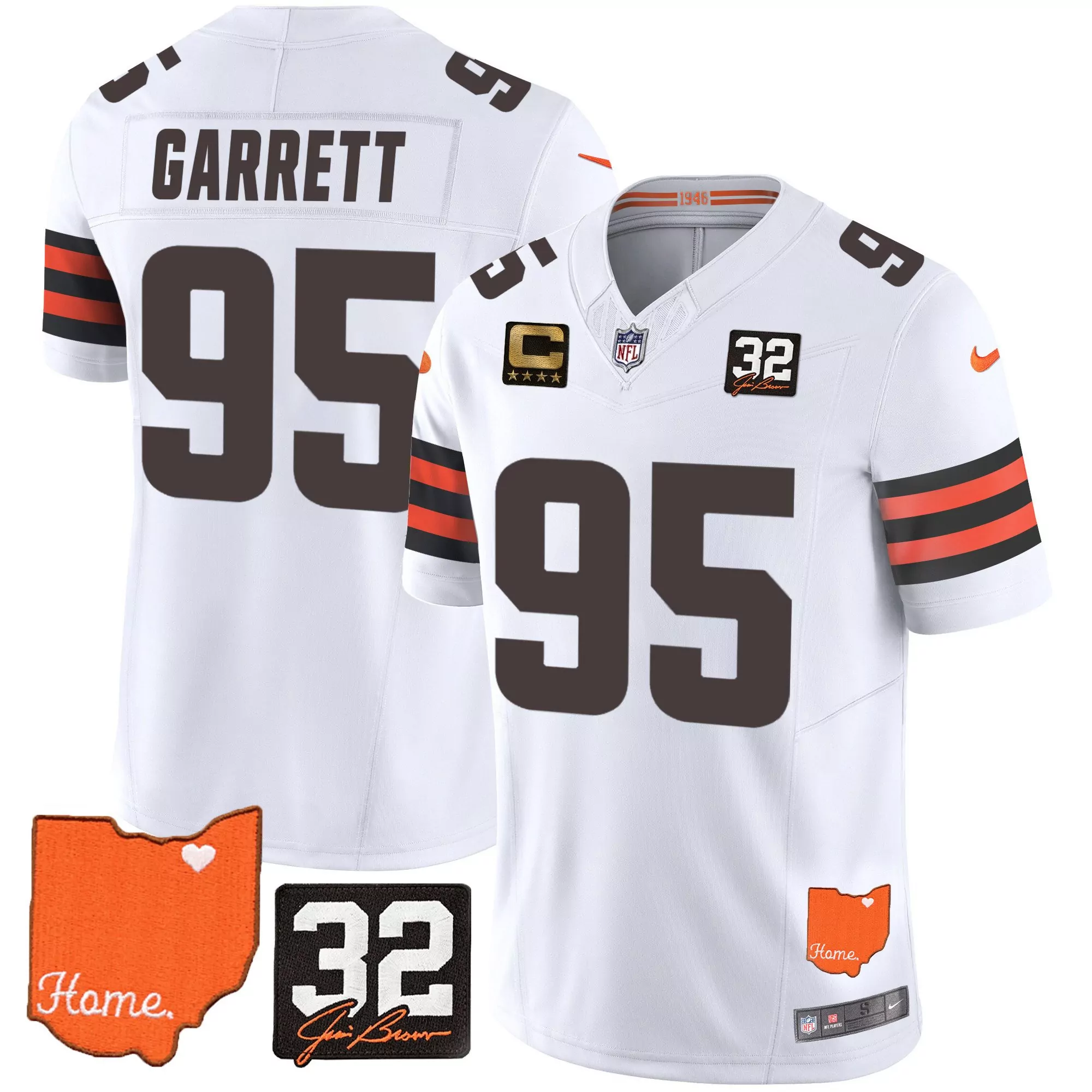 myles garrett white gold womens cleveland browns 32 jim brown memorial home patch gold jersey all stitched