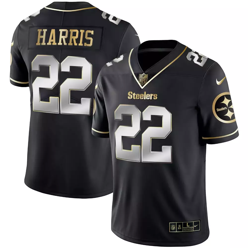 Najee Harris Steelers Black Limited Youth Jersey | Gold Split Stitched | Perfect Fan Gear for Kids