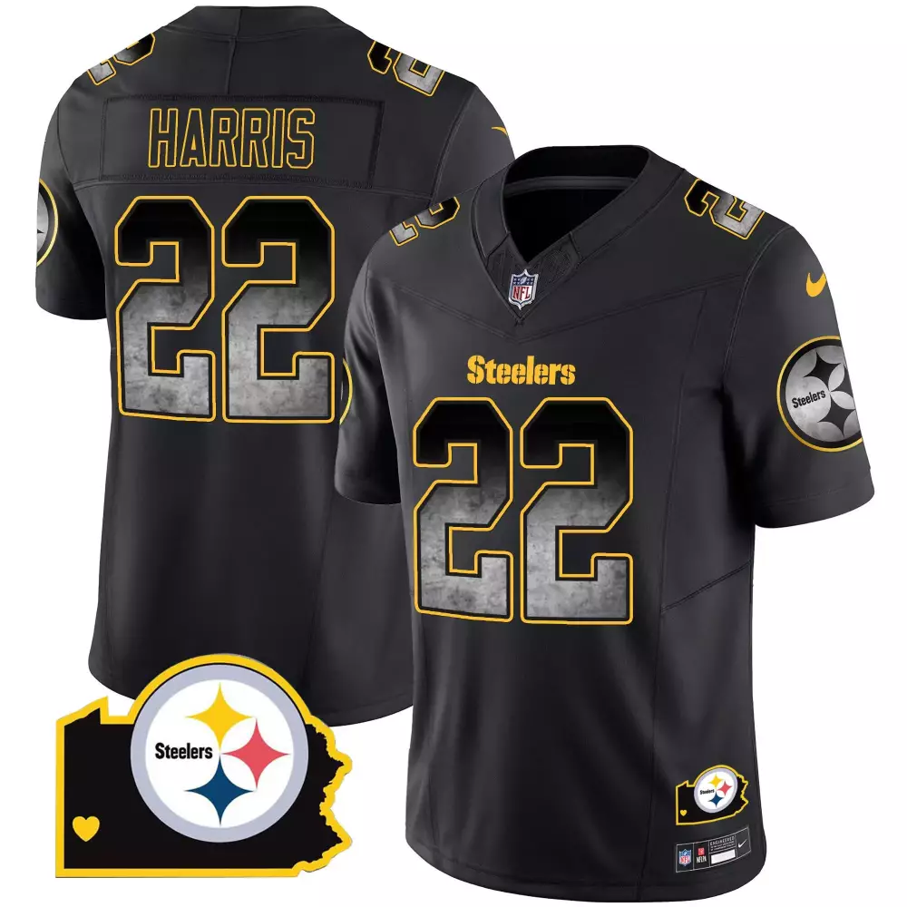 Najee Harris Steelers Black Men's Arch Smoke Vapor Jersey | Stitched for Game Day | For Men, Women & Youth