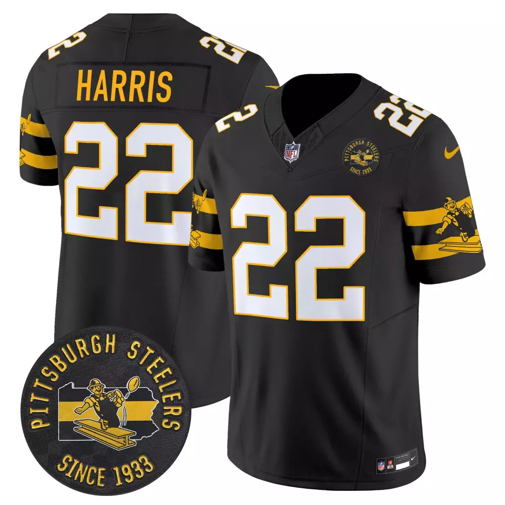 Najee Harris Steelers Black Men's Grunge Vapor Limited Jersey | Stitched for Game Day | For Men, Women & Youth