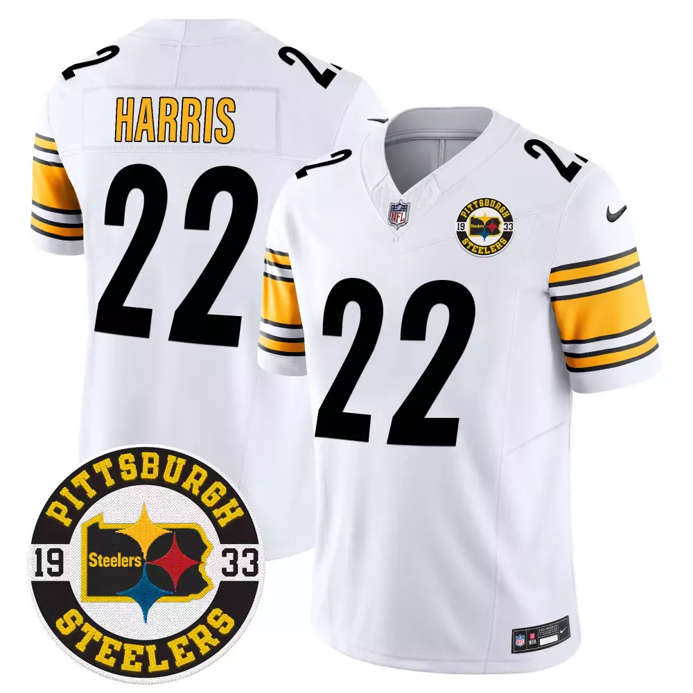 Najee Harris Men's Pittsburgh Steelers 2024 Vapor Limited Jersey | White with Est 1933 Patch | Fan Gear | For Men, Women & Youth
