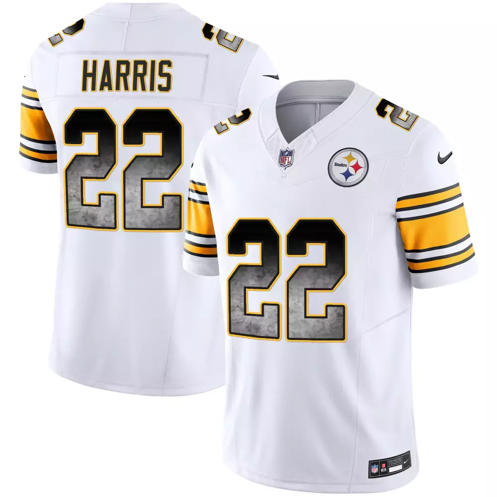 Najee Harris Men's Pittsburgh Steelers Arch Smoke Home Patch Vapor Jersey | White Stitched | Game Day Outfit | For Men, Women & Youth
