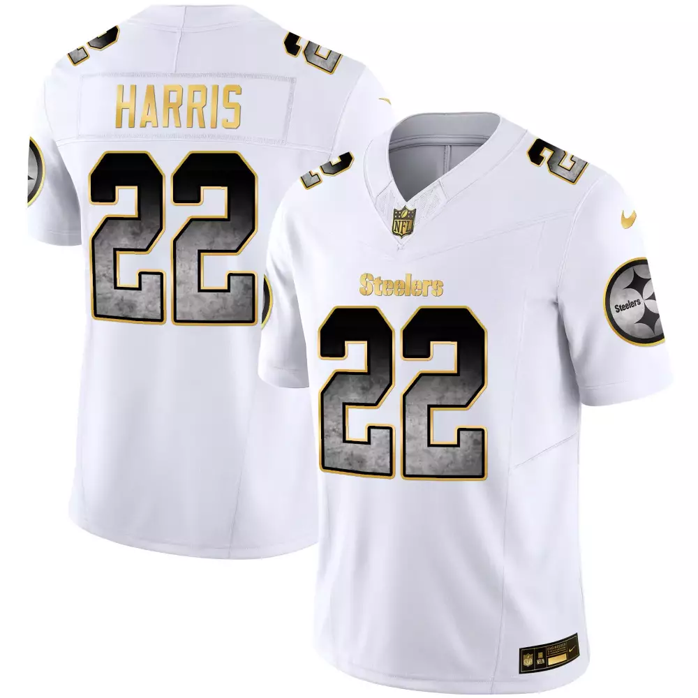 Najee Harris Men's Pittsburgh Steelers Arch Smoke Home Patch Vapor Jersey | White Stitched | Game Day Outfit | For Men, Women & Youth