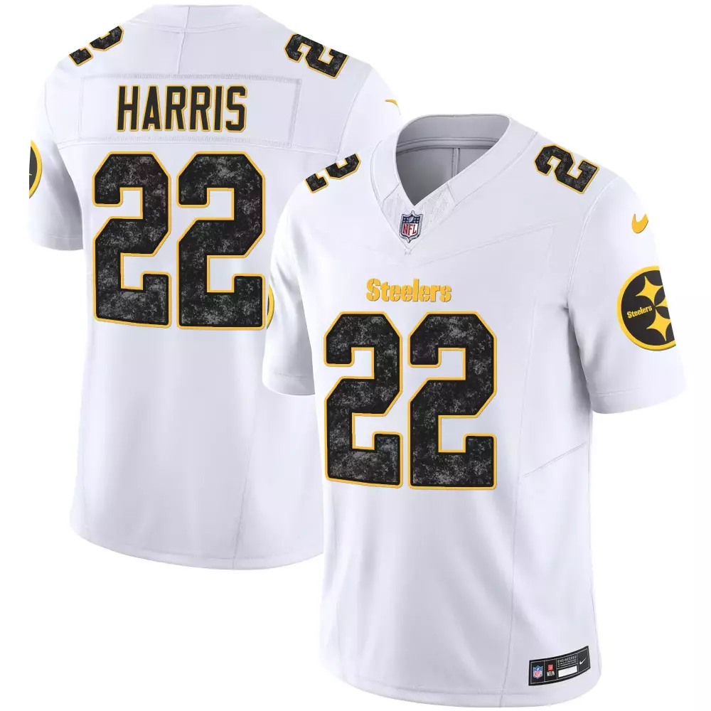 Najee Harris Men's Pittsburgh Steelers Grunge Vapor Limited Jersey | White Stitched | For Men, Women & Youth