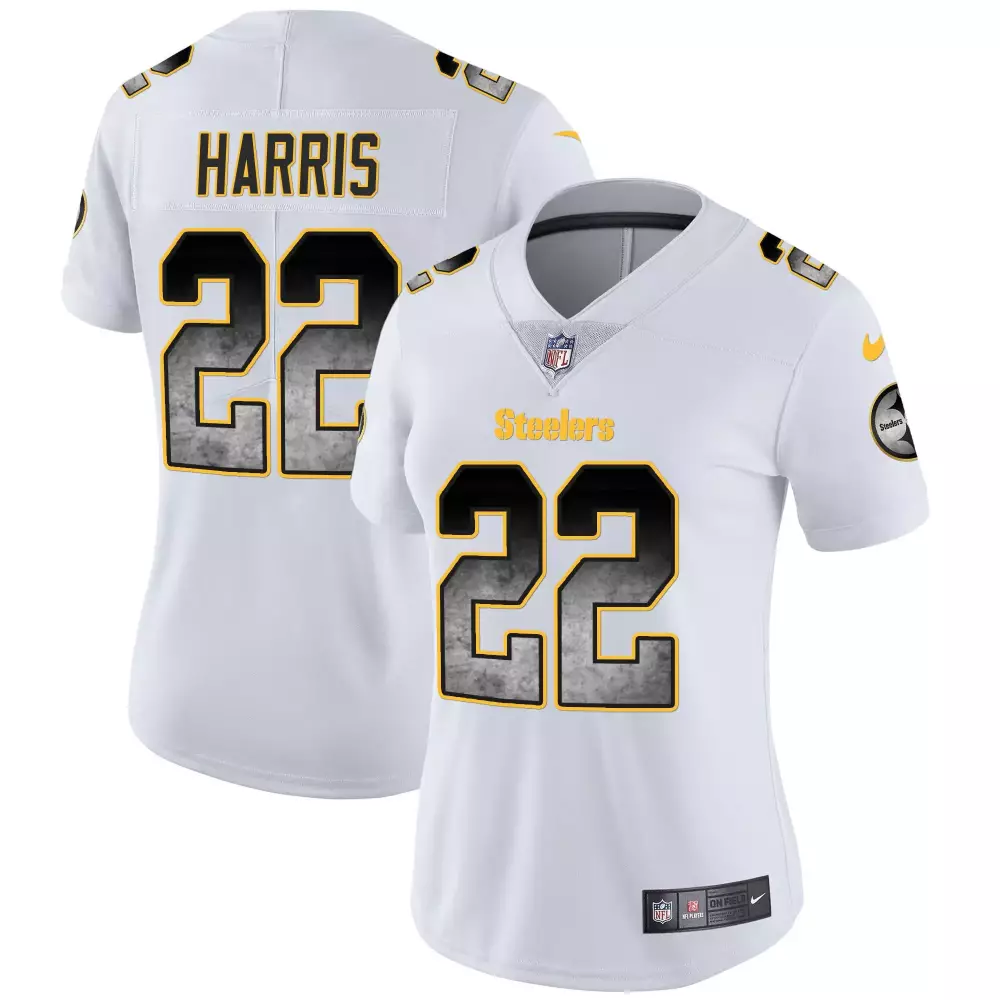 Najee Harris Women's Pittsburgh Steelers Arch Smoke Vapor Jersey | White Stitched | For Men, Women & Youth