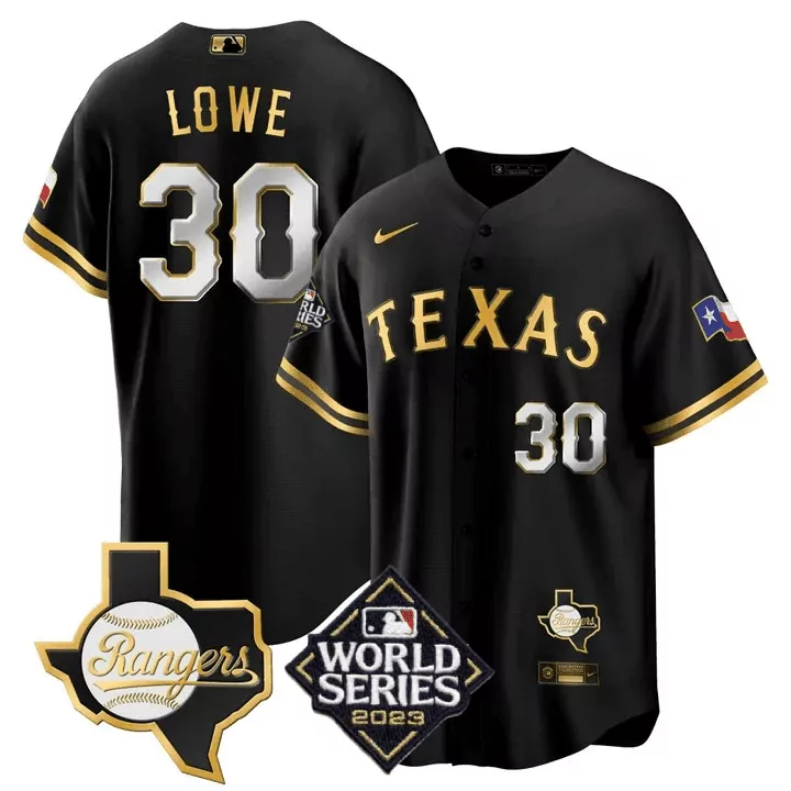 nathaniel lowe black gold men s texas rangers 2023 world series texas state patch cool base gold jersey v2 n all stitche