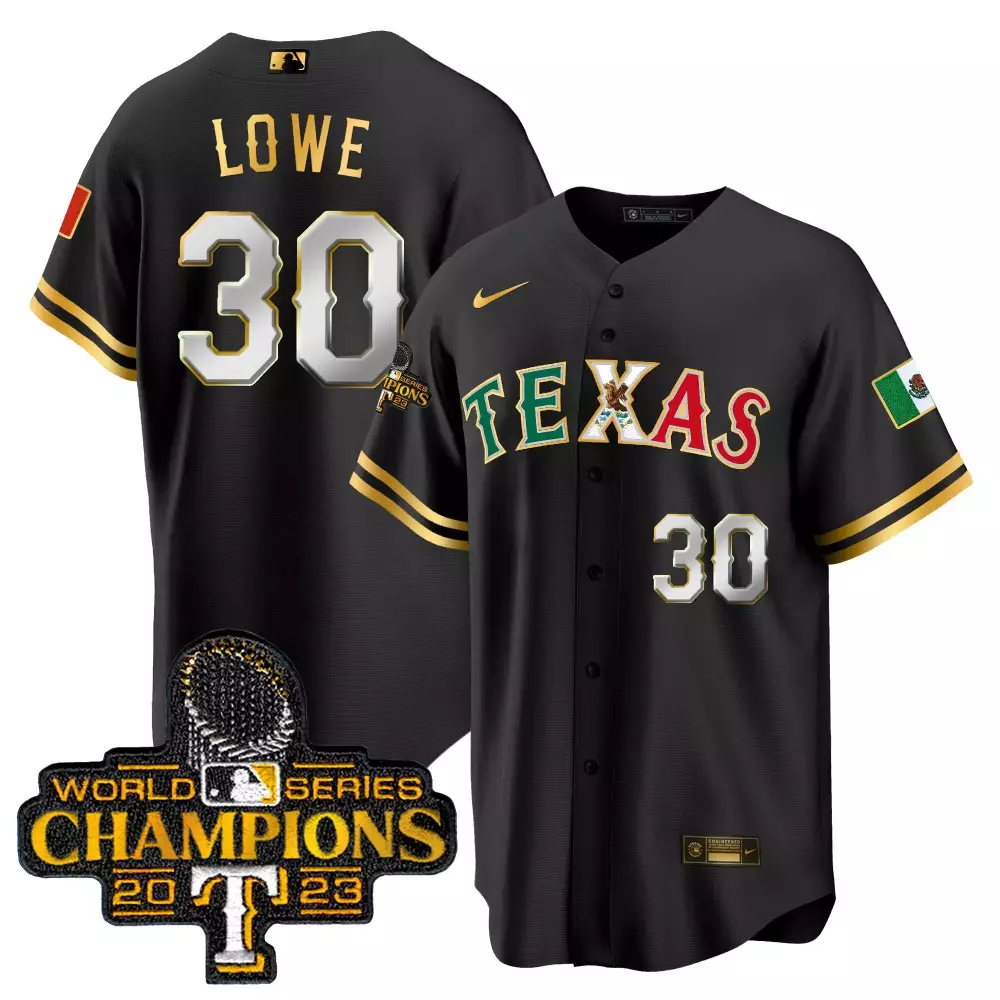 nathaniel lowe black gold mens texas rangers mexico 2023 world series champions baseball jersey all stitched