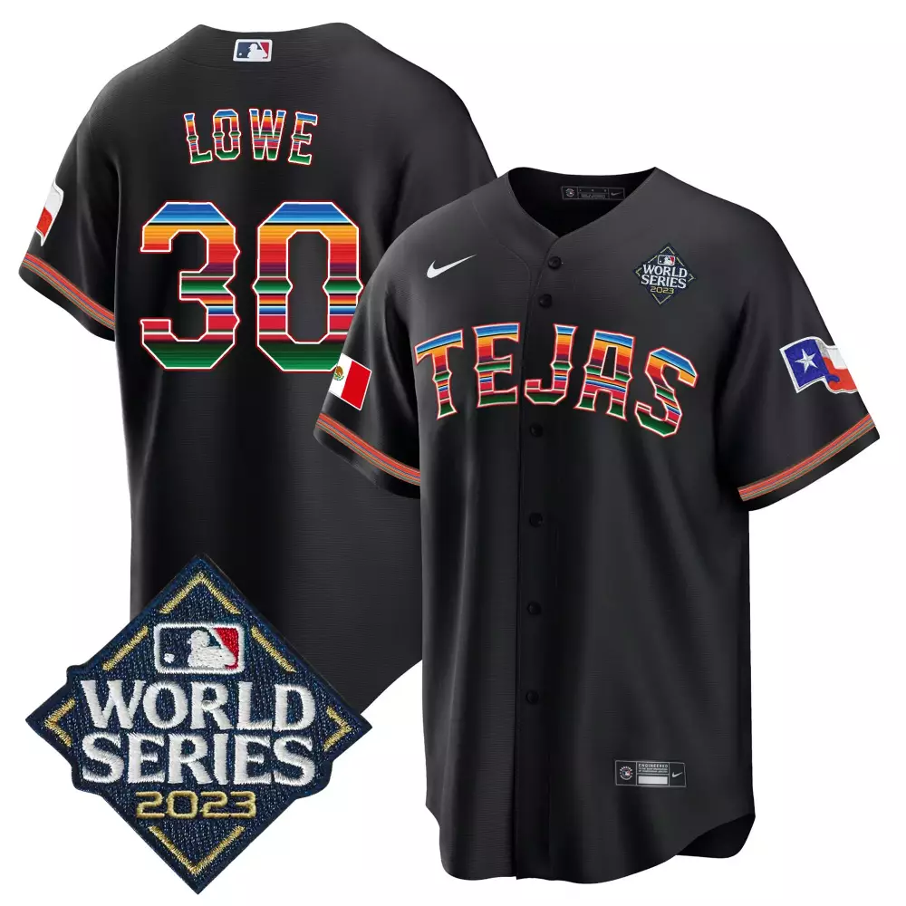 nathaniel lowe black mens texas rangers 2023 world series flex base gold trim jersey v2 all stitched