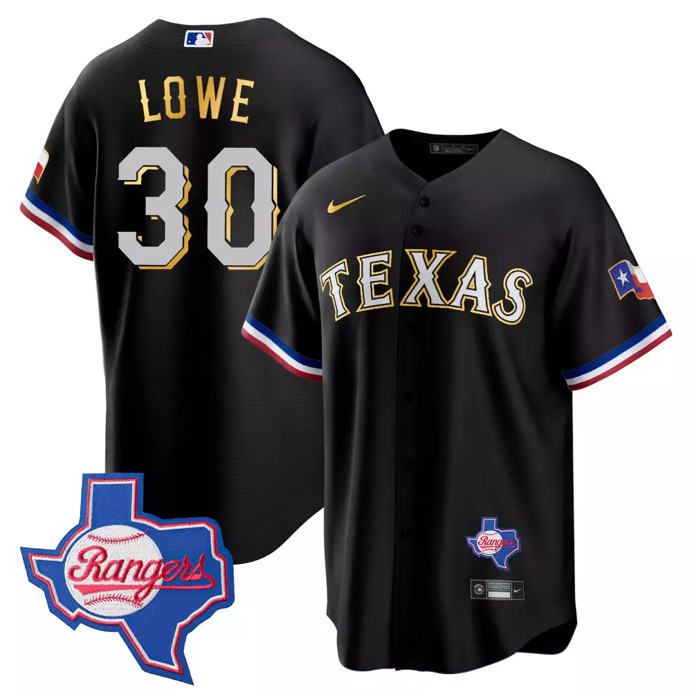 nathaniel lowe black mens texas rangers 2023 world series flex base gold trim jersey v2 all stitched