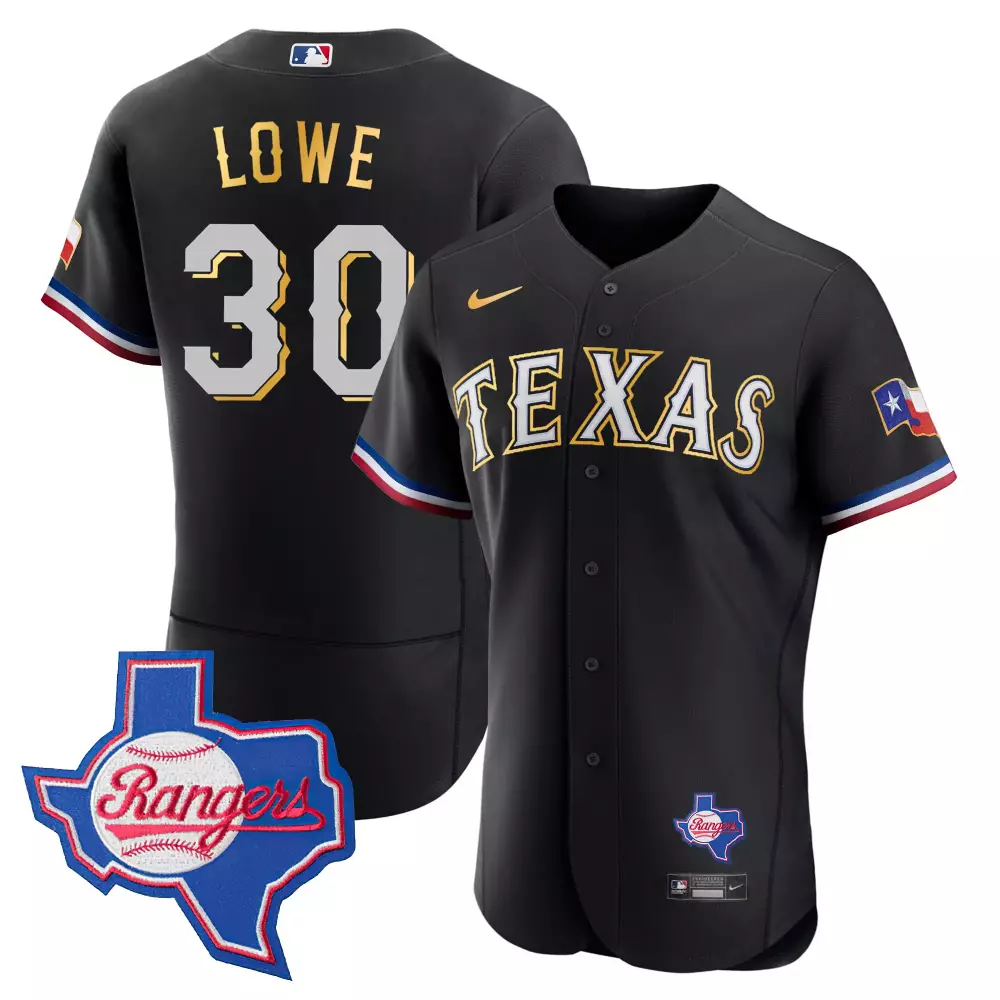 nathaniel lowe black mens texas rangers 2023 world series flex base gold trim jersey v2 all stitched