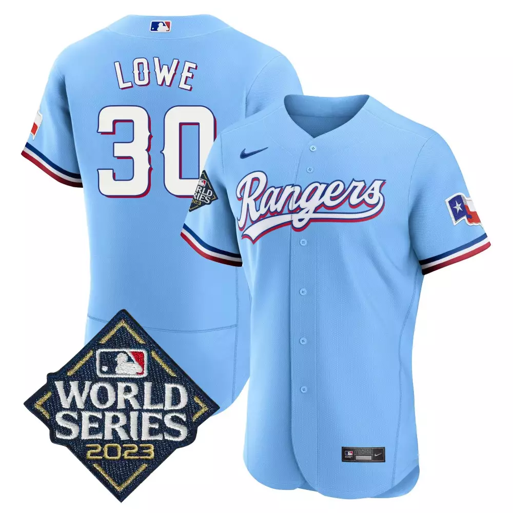 nathaniel lowe blue mens texas rangers 2023 world series flex base jersey v1 all stitched