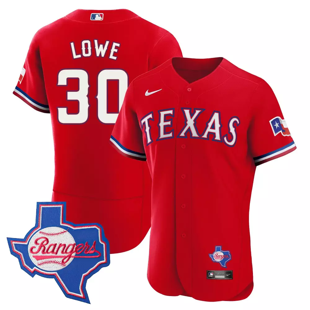 nathaniel lowe red mens texas rangers 2023 flex base jersey texas patch all stitched