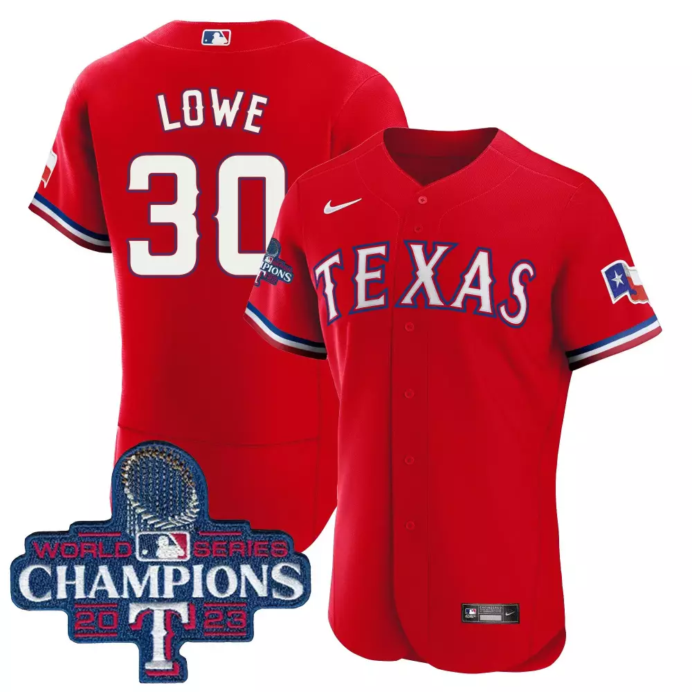 nathaniel lowe red mens texas rangers 2023 world series champions flex base jersey all stitched