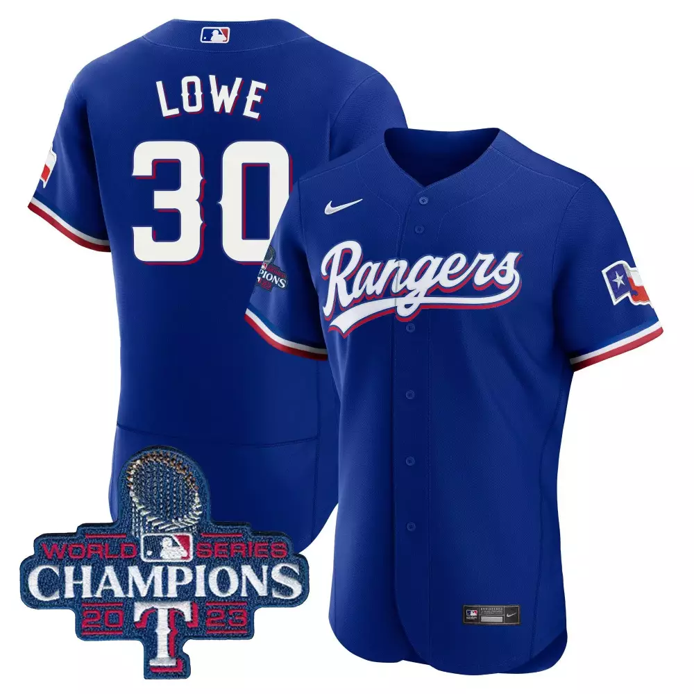 nathaniel lowe royal mens texas rangers 2023 world series champions flex base jersey v3 all stitched