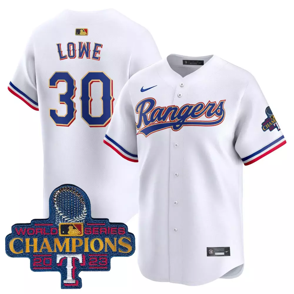 nathaniel lowe white mens texas rangers 2023 world series champions gold trim vapor premier limited jersey all stitched