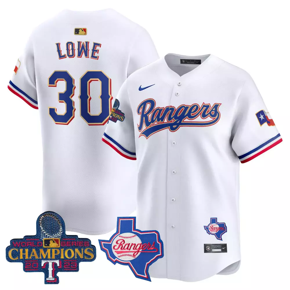 nathaniel lowe white mens texas rangers 2023 world series champions gold trim vapor premier limited jersey all stitched