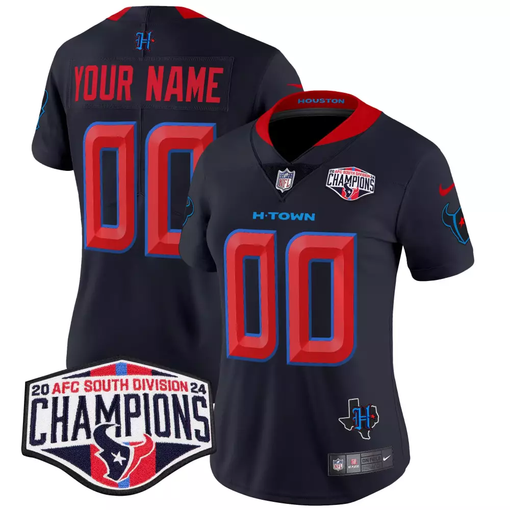 navy limited women houston texans 2024 afc south division champions patch vapor limited custom jersey all stitched