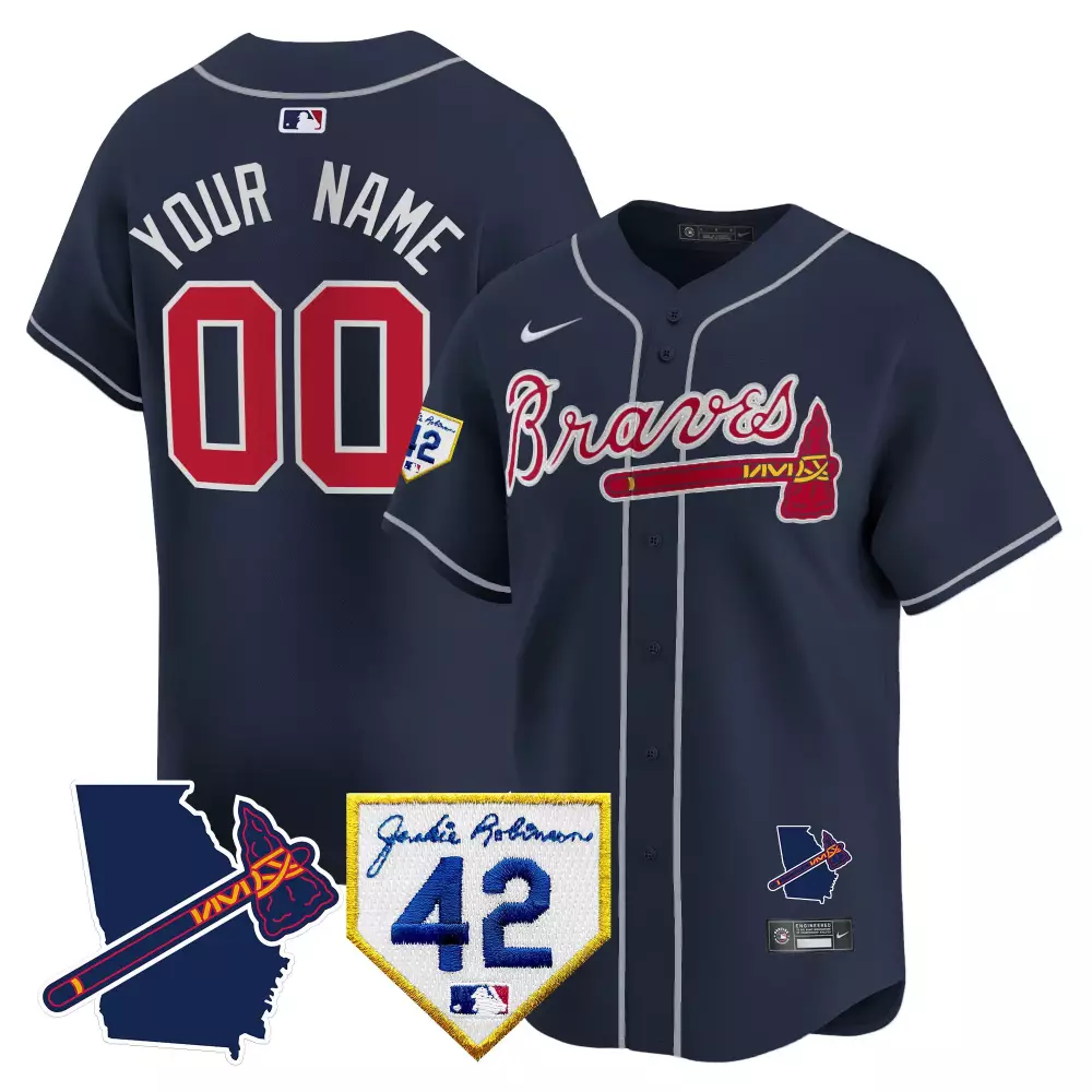 navy gold youth atlanta braves the a gold flag custom jersey all stitched