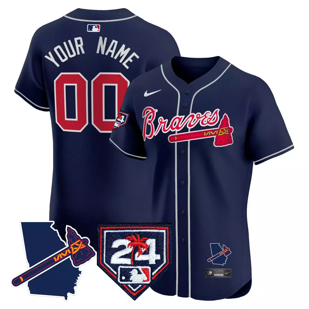 navy gold youth atlanta braves the a gold flag custom jersey all stitched