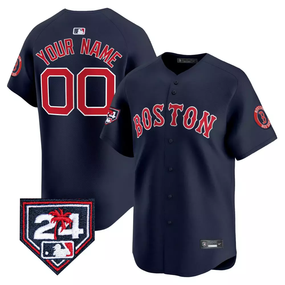 navy men boston red sox 2024 spring training patch vapor premier limited custom jersey all stitched