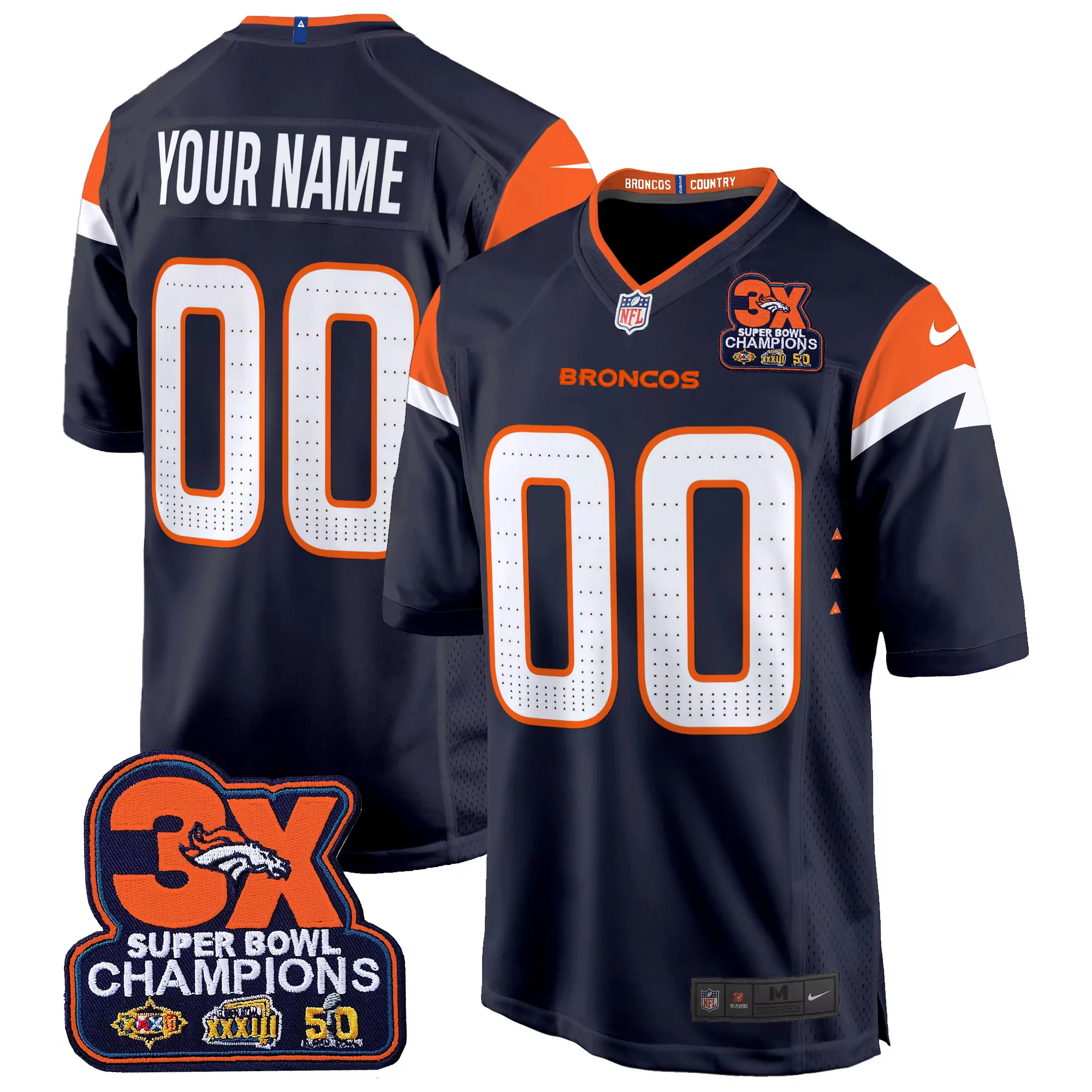 navy men denver broncos 3time champions patch game custom jersey al stitched