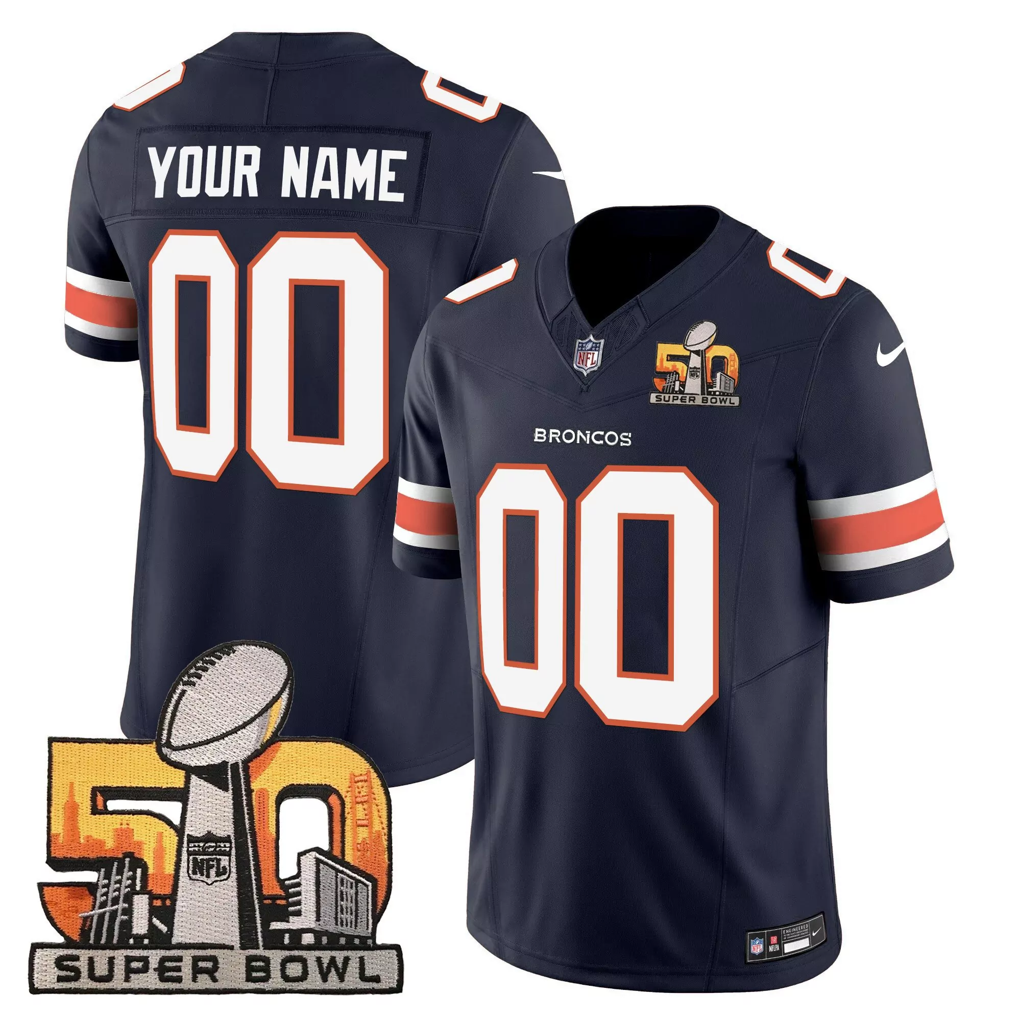 navy men denver broncos super bowl 50 patch vapor custom jersey all stitched