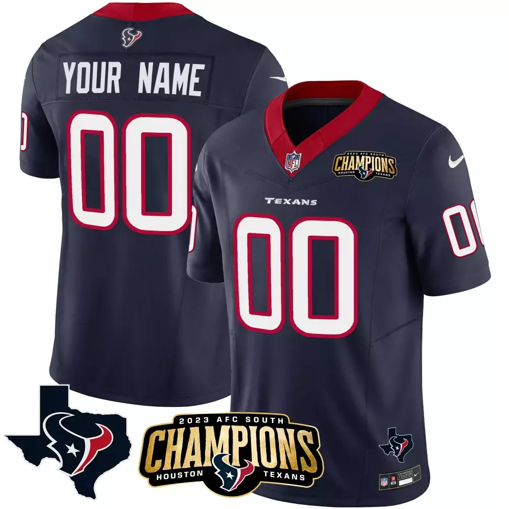 navy men houston texans 2023 afc south champions patch vapor custom jersey all stitched