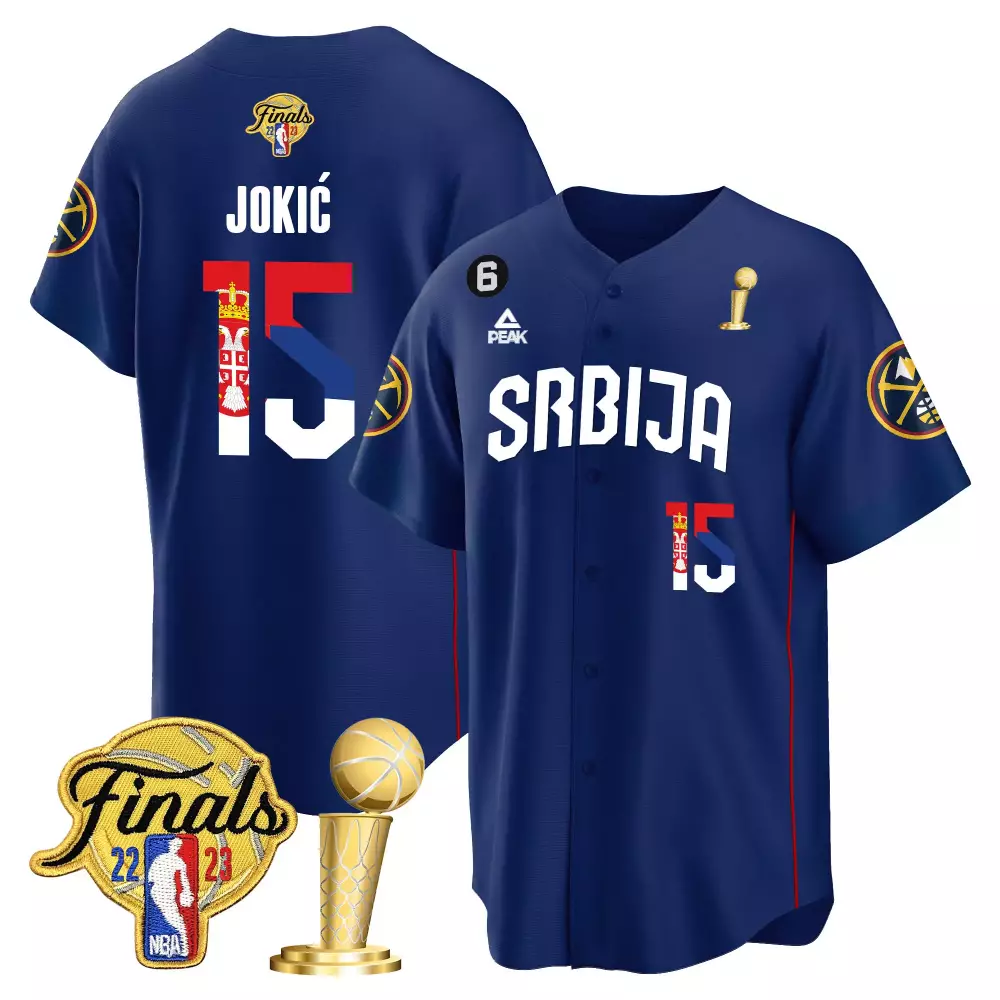 navy men nikola jokic denver nuggets serbia flag finals champions cool base jersey all stitched