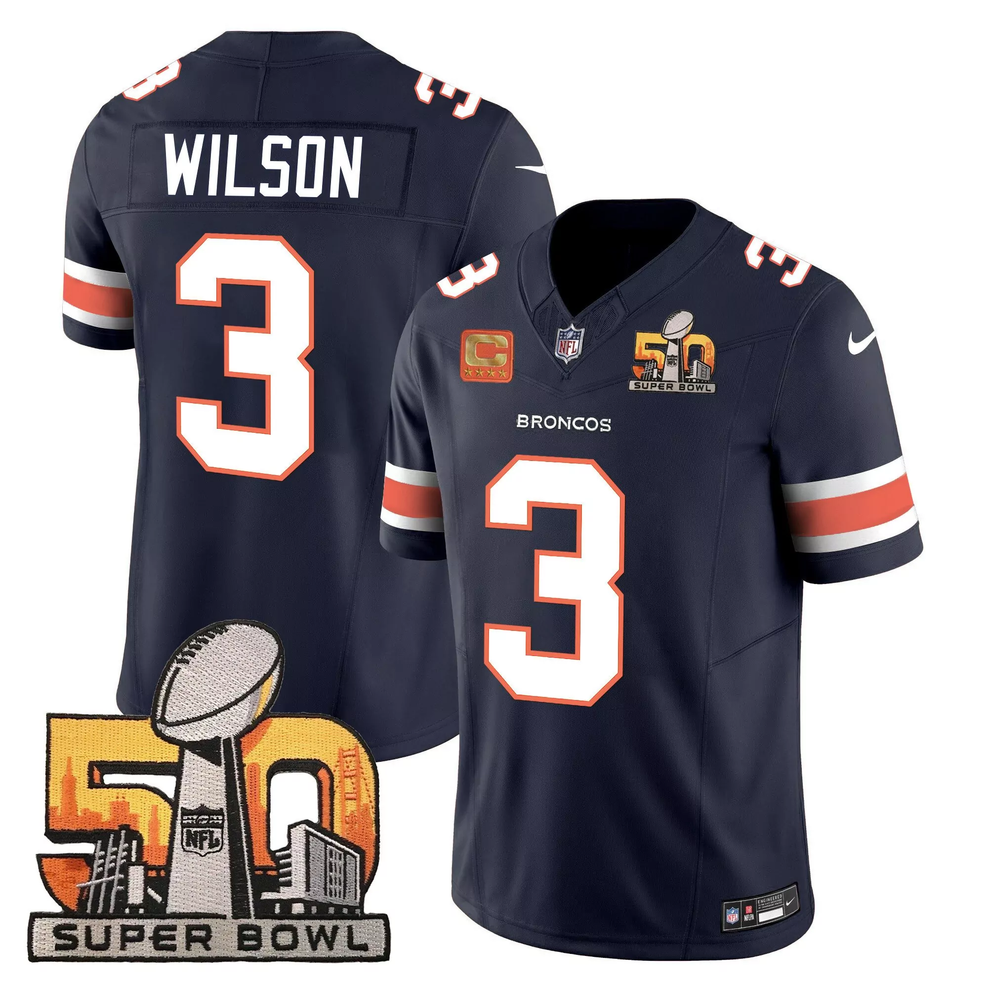 navy men russell wilson denver broncos super bowl 50 patch vapor jersey all stitched