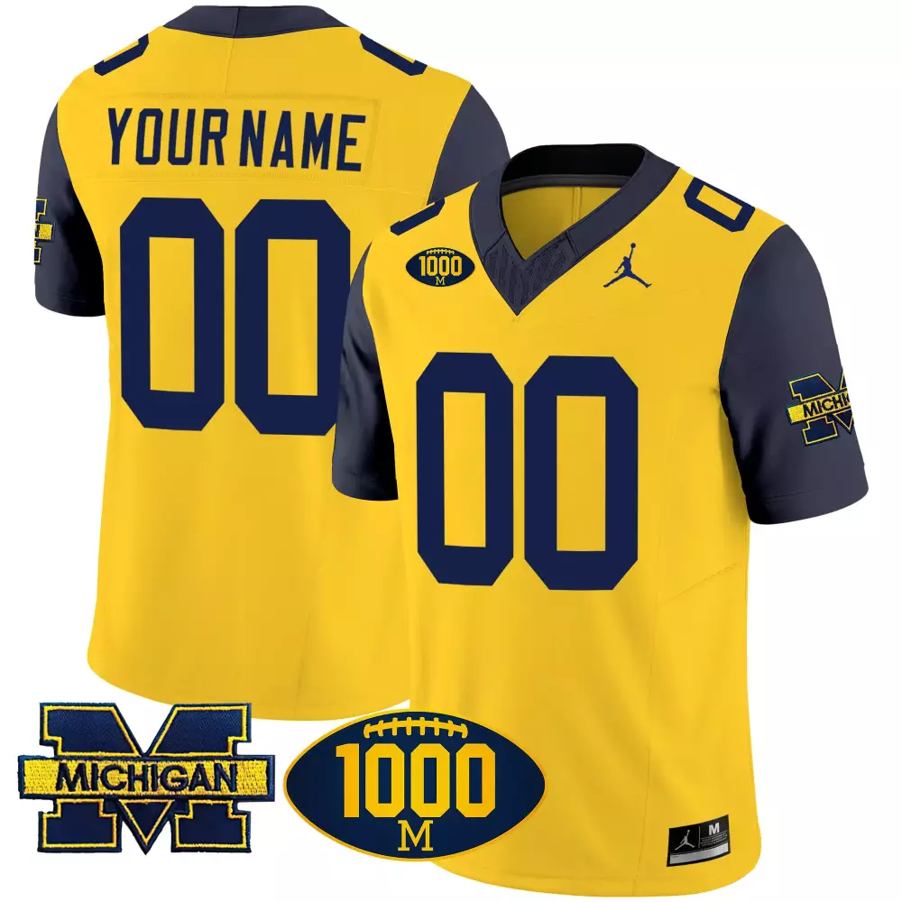 Michigan Wolverines 1000 Wins Navy Sleeves Jersey | Patch Vapor Custom Stitched Fan Gear | For Men, Women & Youth