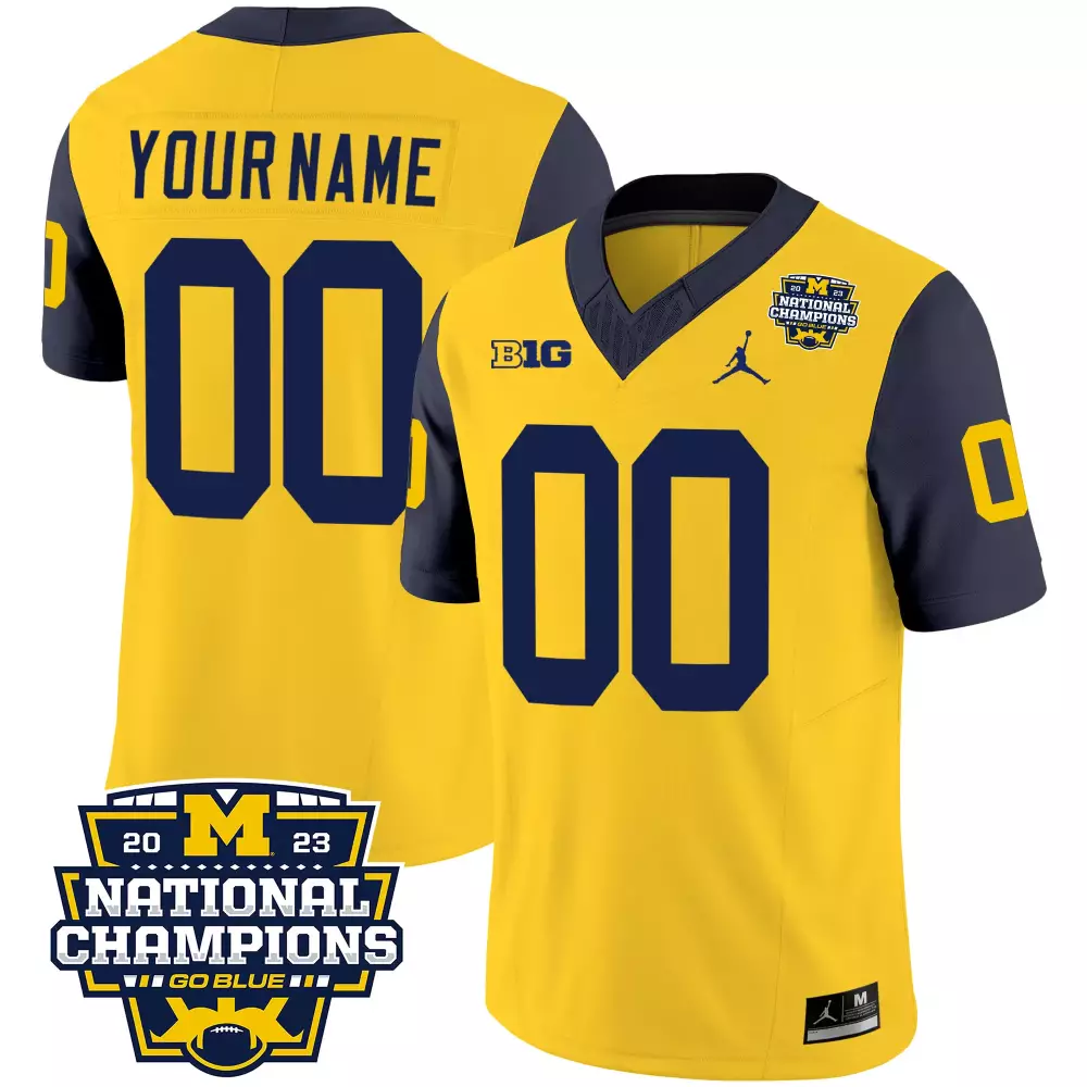 Michigan Wolverines 2023 National Champions Navy Sleeves Jersey V2 | Patch Vapor Custom Stitched Fan Gear | For Men, Women & Youth