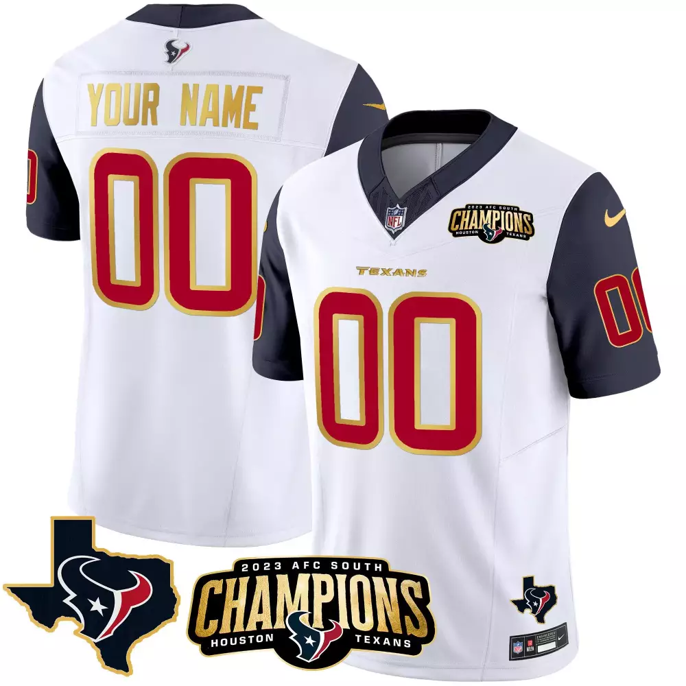 navy sleeves youth houston texans 2023 afc south champions patch gold trim vapor custom jersey all stitched