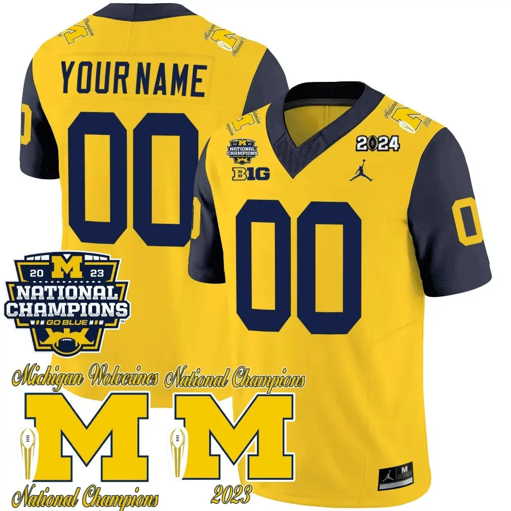 Michigan Wolverines Youth 2023 CFP National Champions Patch Vapor Custom Jersey | Navy Stitched | For Men, Women & Youth